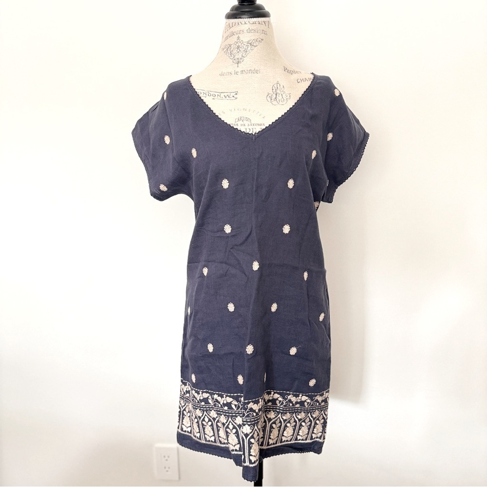 Zara Blue and White embroidered Tunic coverup 100% linen
